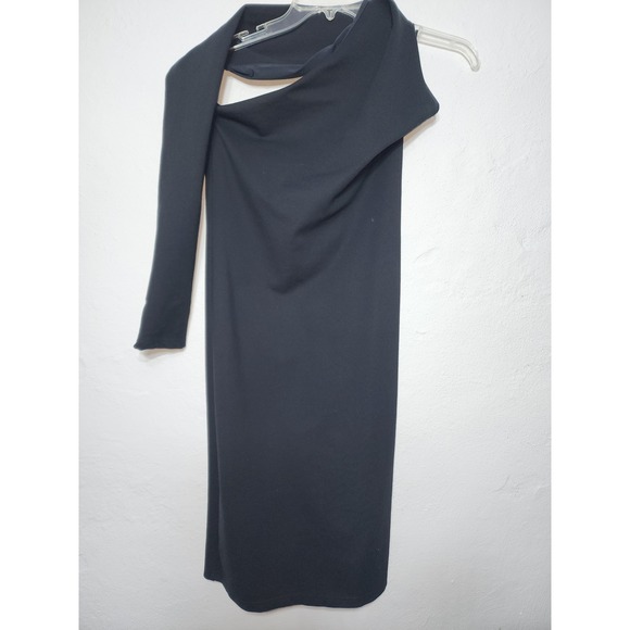 Alieva One Shoulder Midi Dress Womens XL Black Asymmetric Long Sleeve Cutout - Picture 2 of 13